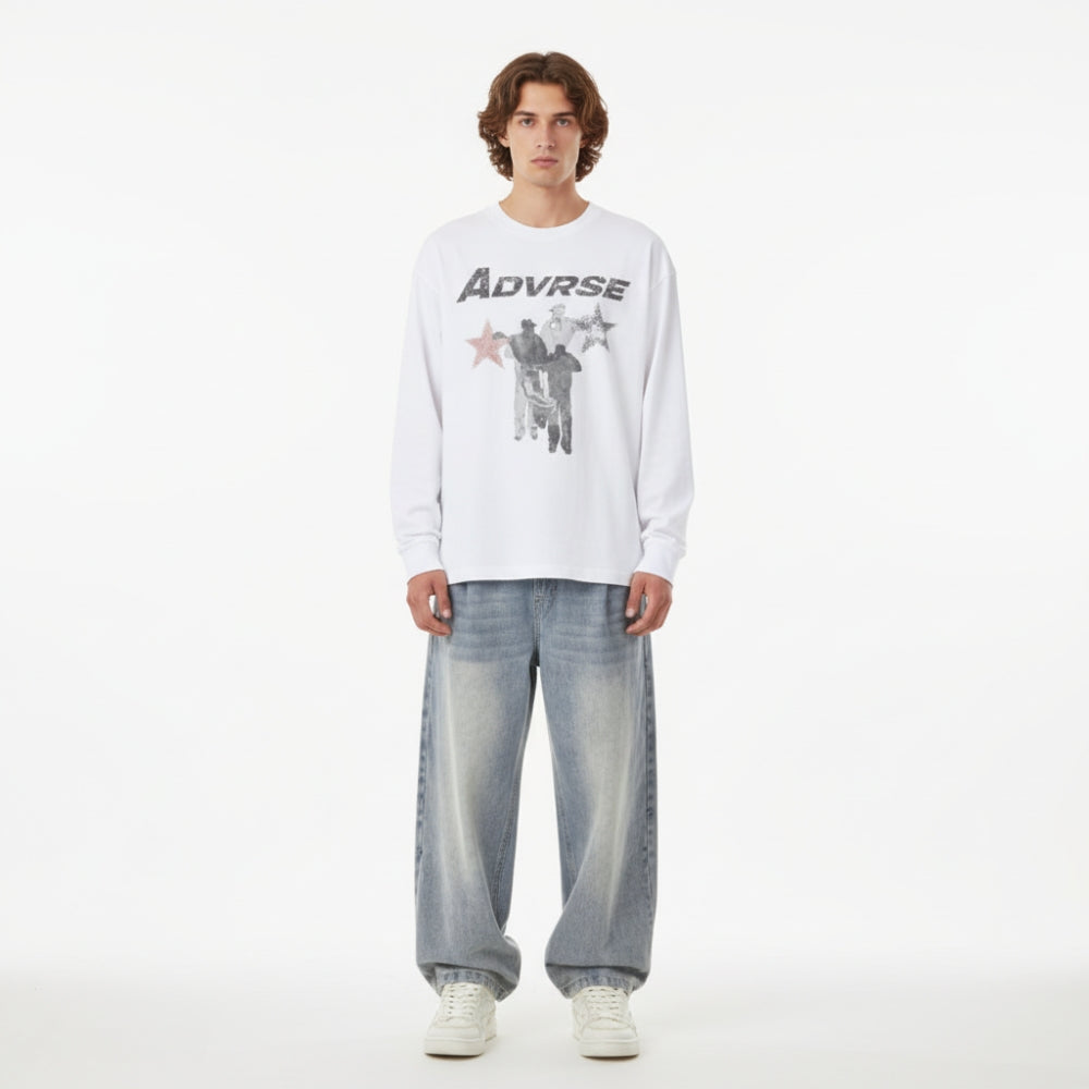 Distressed Stars Longsleeve | White