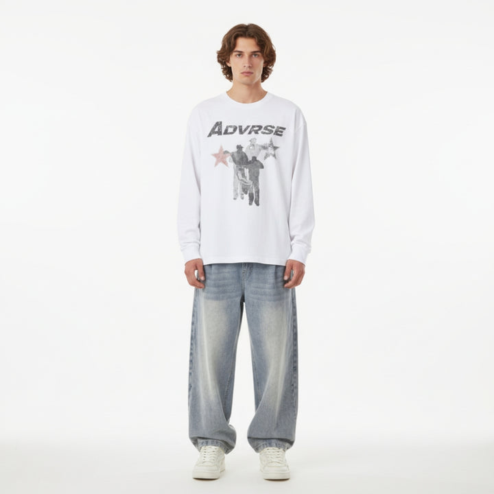 Distressed Stars Longsleeve | White