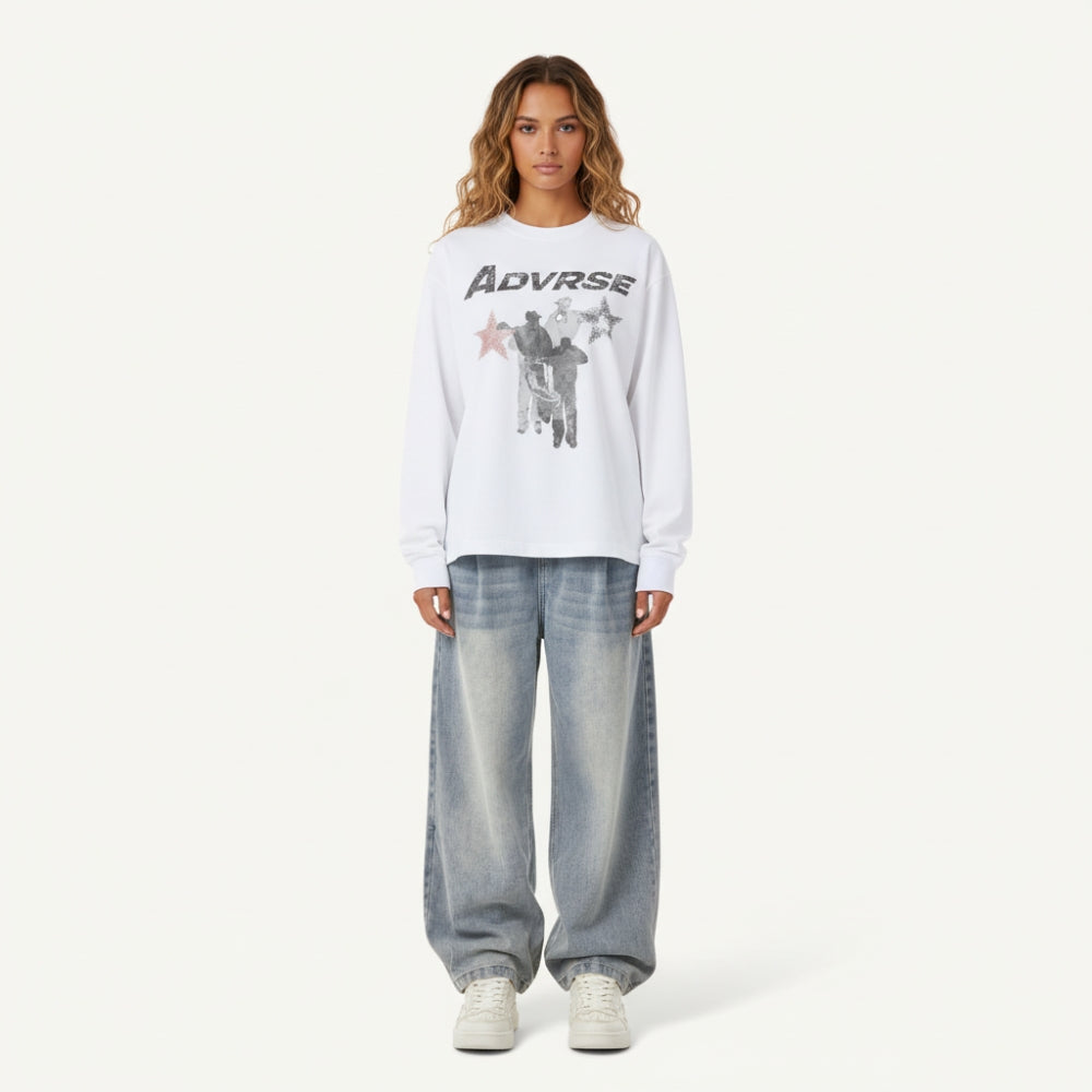 Distressed Stars Longsleeve | White