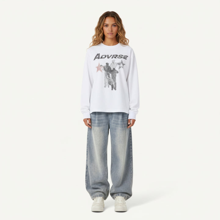 Distressed Stars Longsleeve | White
