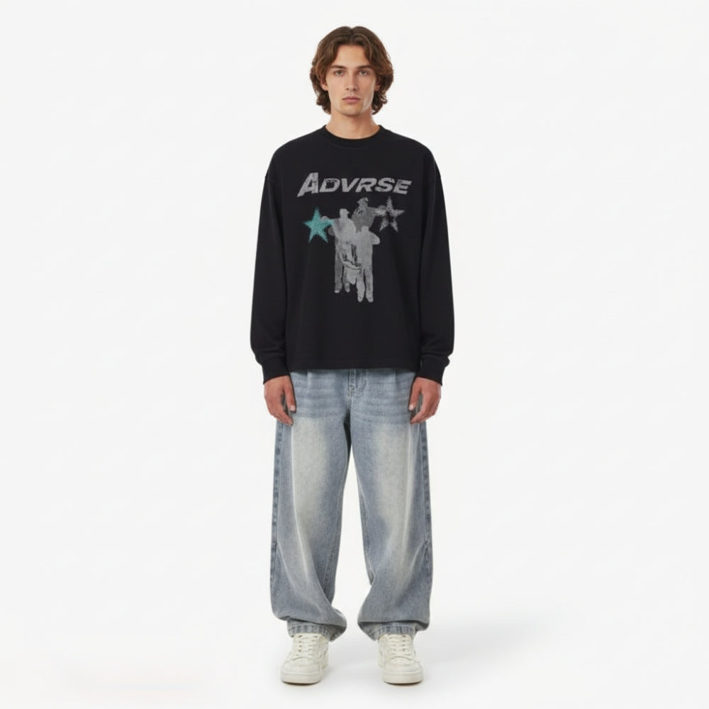 Distressed Stars Longsleeve | Black