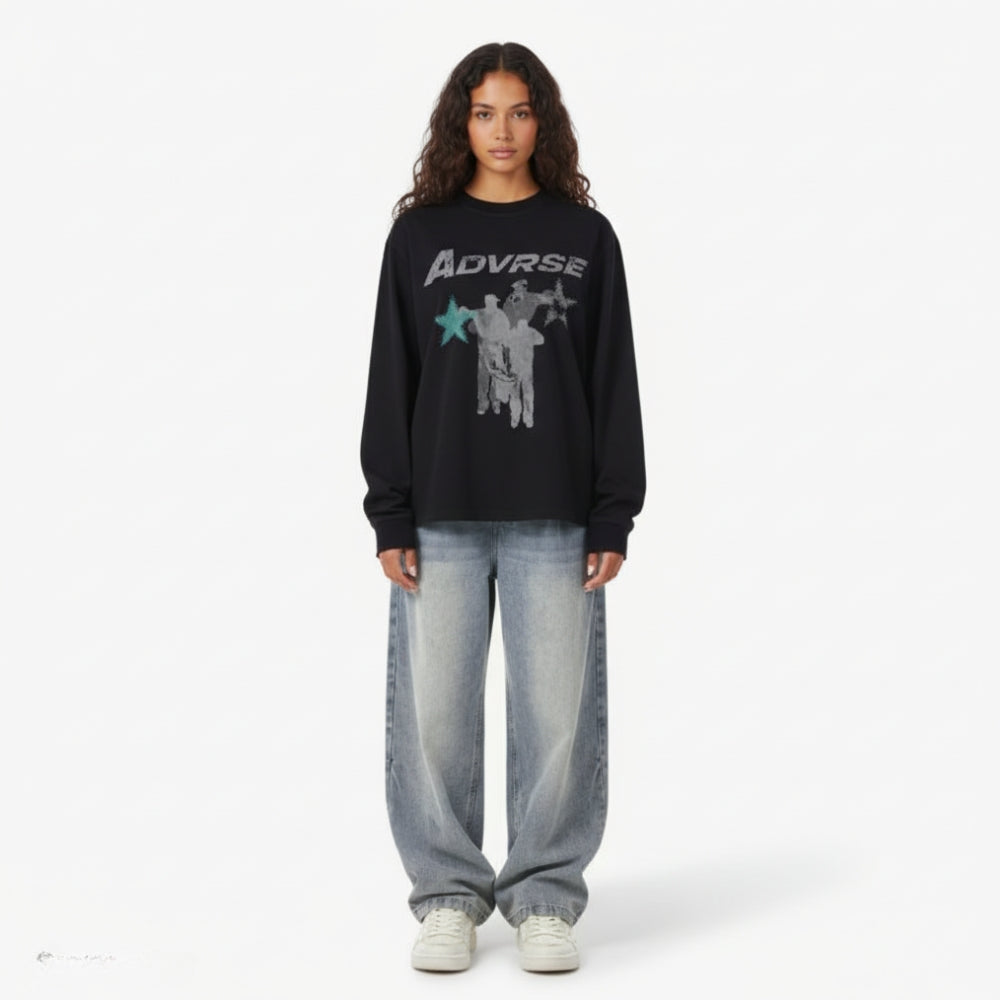 Distressed Stars Longsleeve | Black