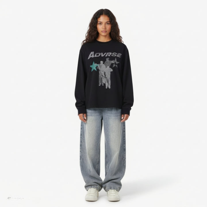 Distressed Stars Longsleeve | White