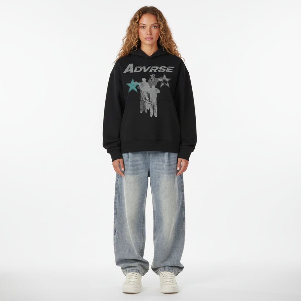 Distressed Stars Hoodie | Black