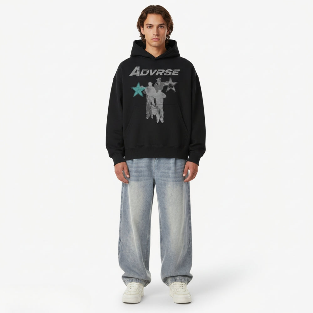 Distressed Stars Hoodie | Black